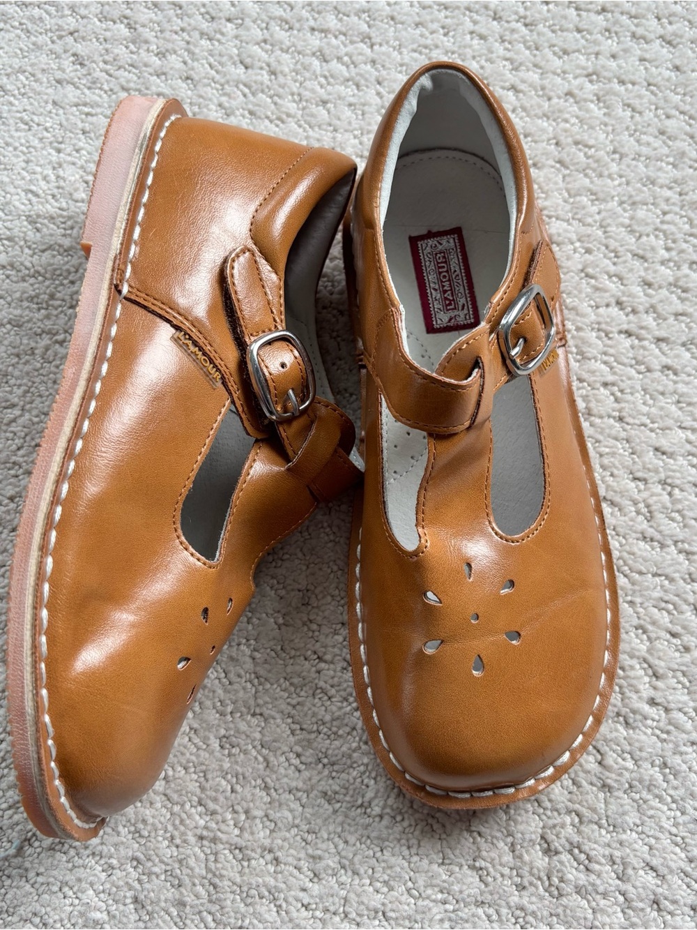 L'Amour Kids Tan Mary Jane Buckle Shoes